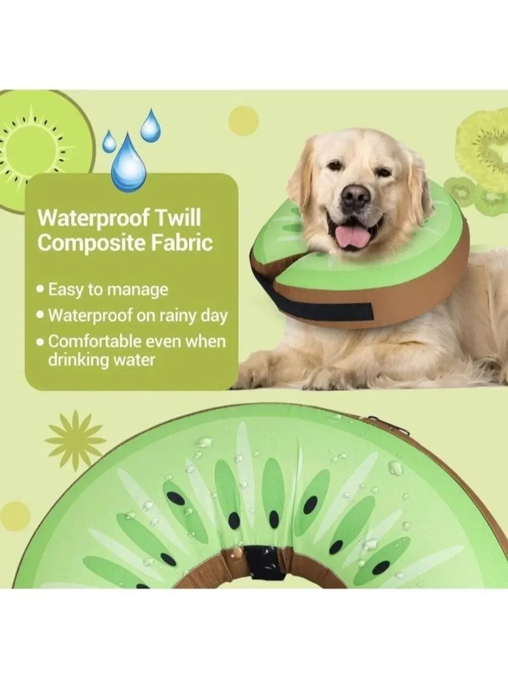 Inflatable Dog Cone Collar Alternative Post-Surgery Waterproof Kiwi Design